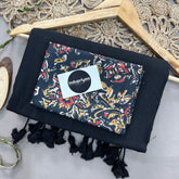 Black Handloom Khadi Cotton Saree With Black Color Print Blouse